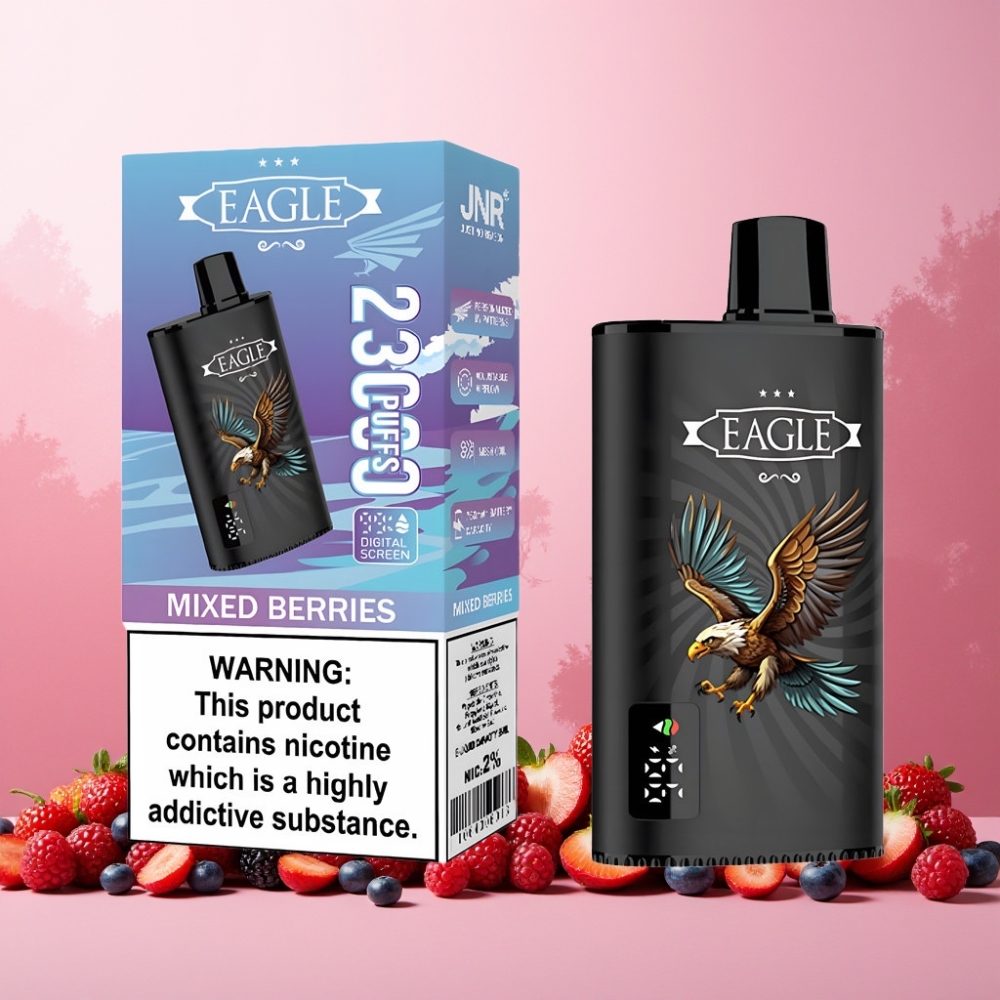 JNR EAGLE Smart Norge Engros Vape til engangsbruk 23000 Puffs med Digital Skjerm, Justerbar Luftstrøm og Type-C Lading – Blandede Bær