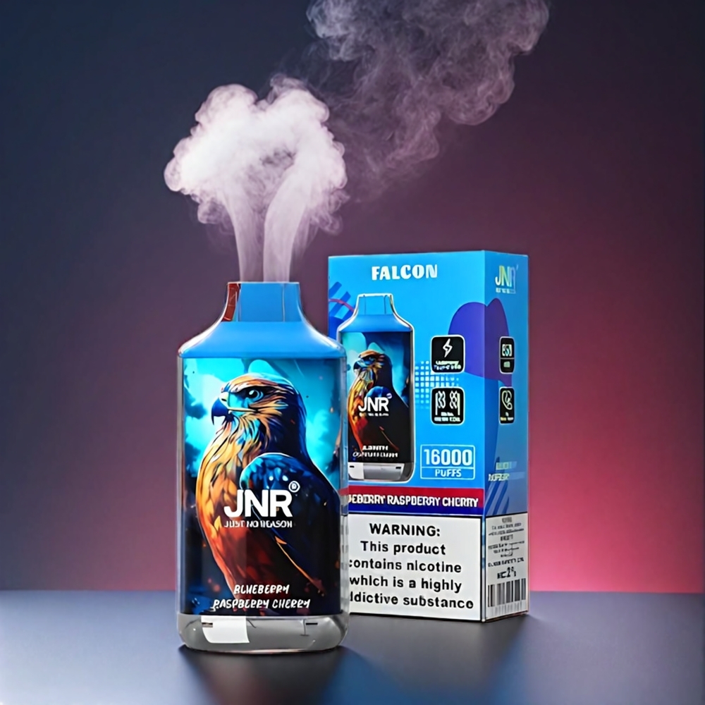 JNR Falcon 16000 Puffs Norge Engros – Blåbær Bringebær Kirsebær – 850mAh Batteri – 22ml E-væske – Dual Mesh Coil – Type C & Lightning – Smart LED Skjerm