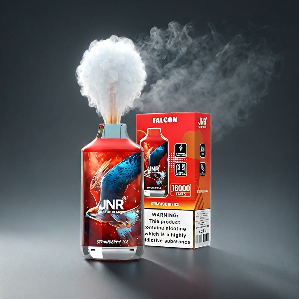 JNR Falcon Norge Engros 16000 Puffs E-Damp med Jordbær Is, 850mAh Batteri, 22ml, Dual Mesh Coil, Type C & Lightning