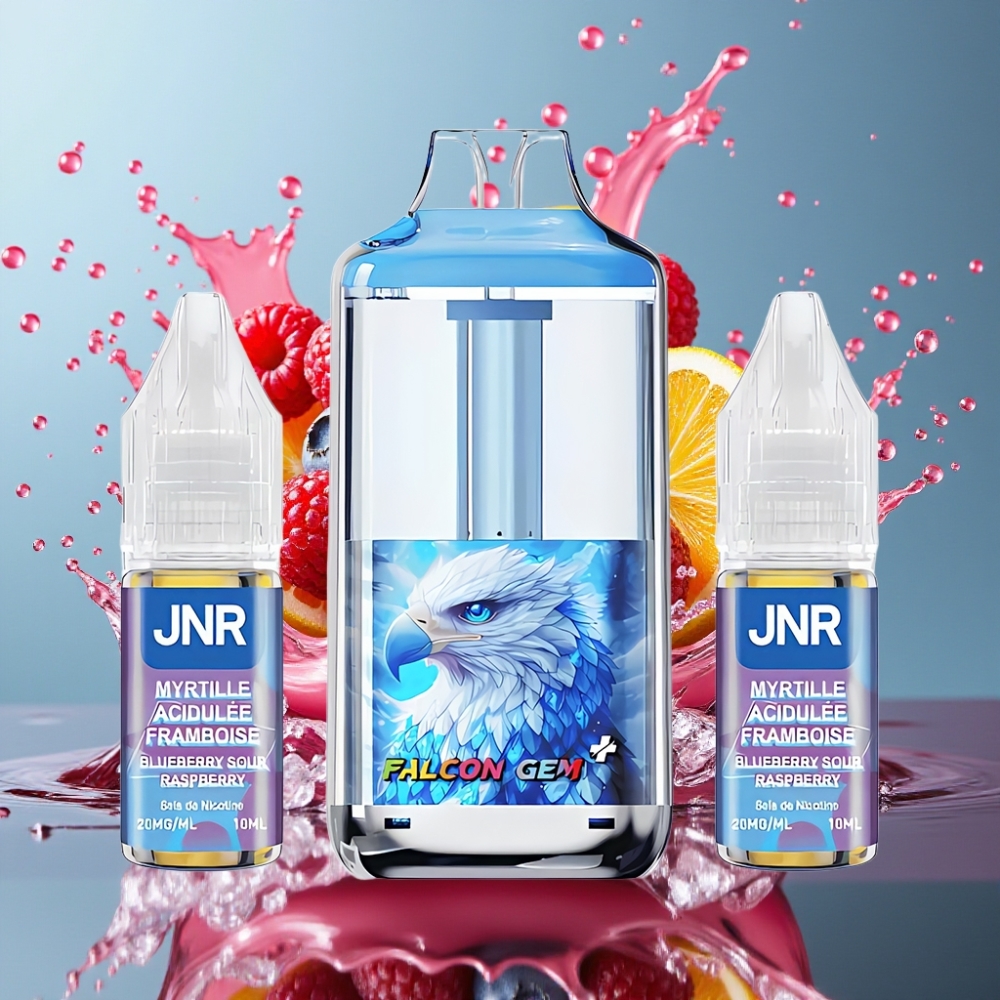 JNR Falcon GEM⁺ 30000 Puffs Refillable Pod Vape Norge Engros – Synlig E-liquid-tank, Toppfyll Design, 950mAh Batteri, Type-C Lading, Blåbær Sur Bringebær