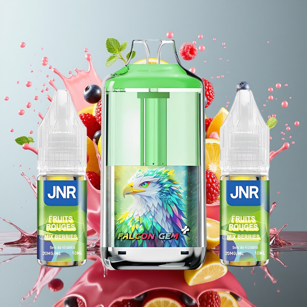 JNR Falcon GEM⁺ 30000 Puffs Refillable Pod Vape Norge Engros – Synlig E-væske Tank, Toppfyll Design, 950mAh Batteri, Type-C Lading, Dual Mesh Coil, Blandede Bær Smak