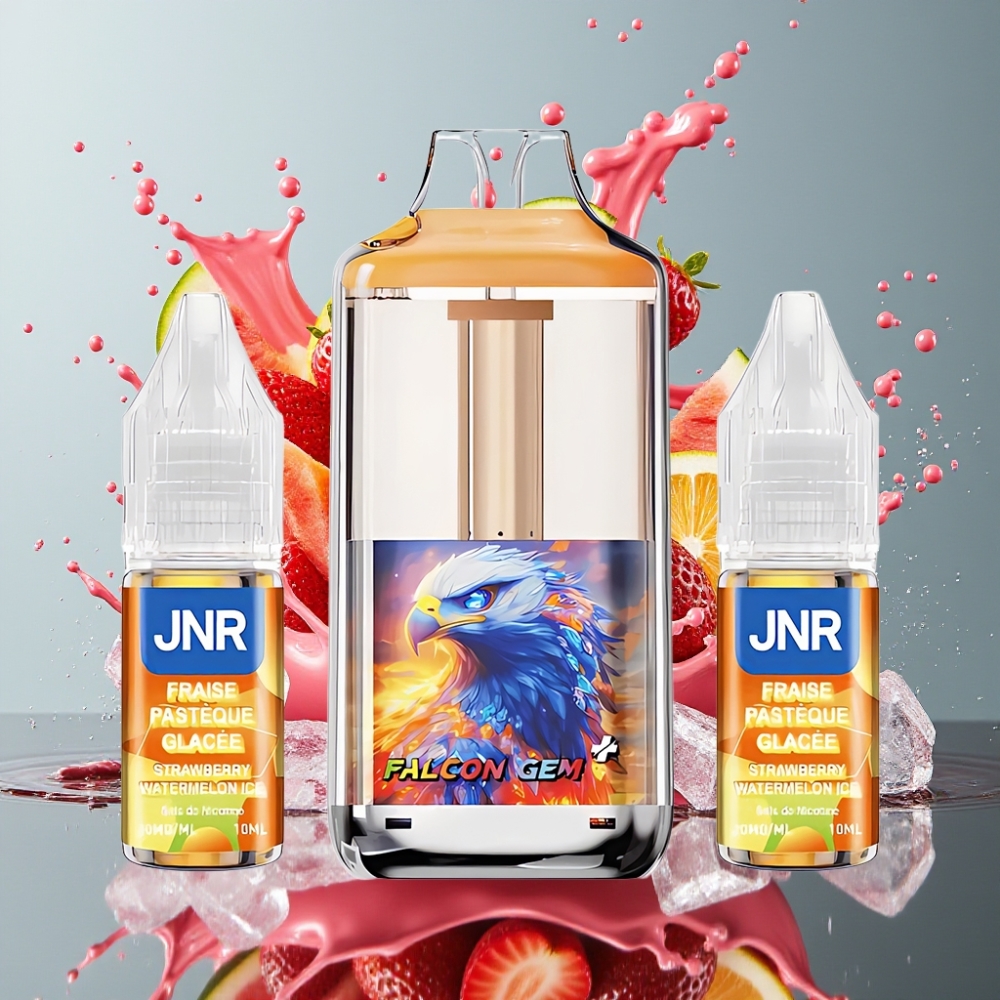 JNR Falcon GEM⁺ Norge Engros – 30000 Puffs Refillbar Pod Vape med Synlig E-væske Tank, Toppfyll Design, 950mAh Batteri & Jordbær-Vannmelon Is Smak