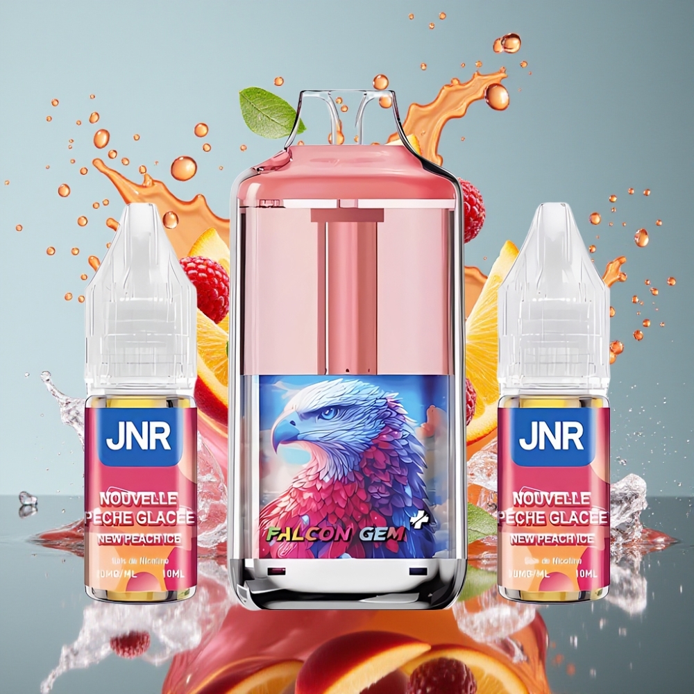 JNR Falcon GEM⁺ Norge Engros 30000 Puffs Refyllbar Pod Vape med Synlig E-væske Tank, Toppfyll Design, 950mAh Batteri, Type-C Lading og Fersken Is