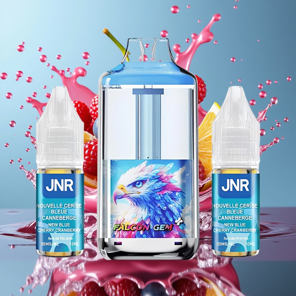 JNR Falcon GEM⁺ Norge engros 30000 Puffs Refillable Pod Vape med synlig e-væsketank, toppfyllingsdesign, 950mAh batteri og Type-C lading – Ny Blå Kirsebær Tranebær