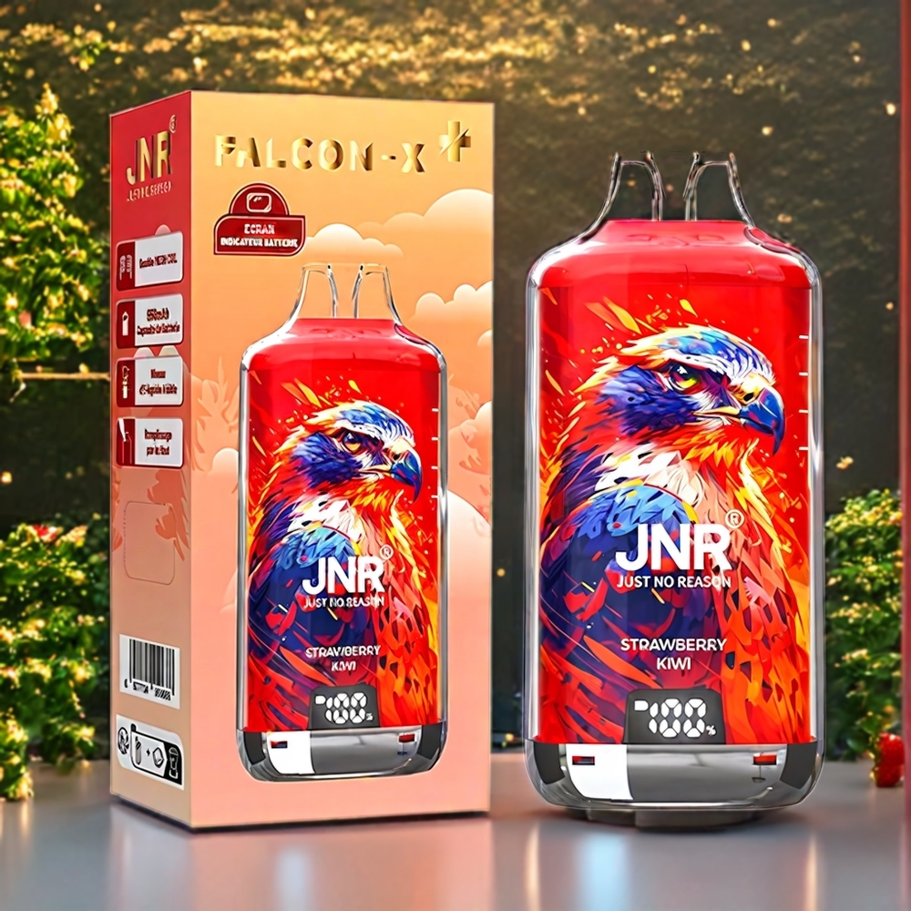 JNR Falcon X⁺ 28000 Norge Engros – 28000 Puffs, Synlig E-Væske Nivå, Toppfyll Design, Jordbær Kiwi, 2 10ml E-Væske Inkludert, 950mAh Batteri, Type-C Lading