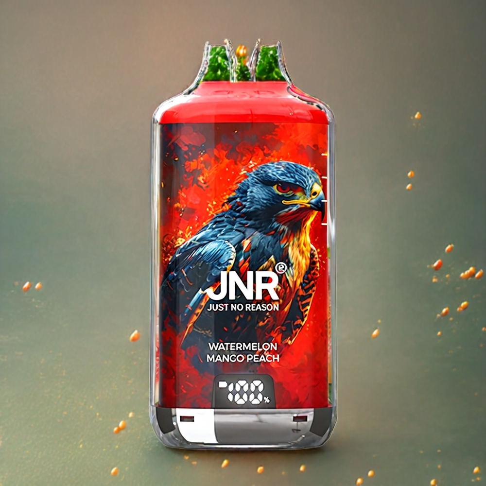 JNR Falcon X⁺ 28000 Norge Engros – 28000 Puffs, Synlig E-Væskenivå, Toppfyllingsdesign, 1.2Ω Dual Mesh Coil, Vannmelon Mango Fersken, 2 10ml E-Væske Inkludert