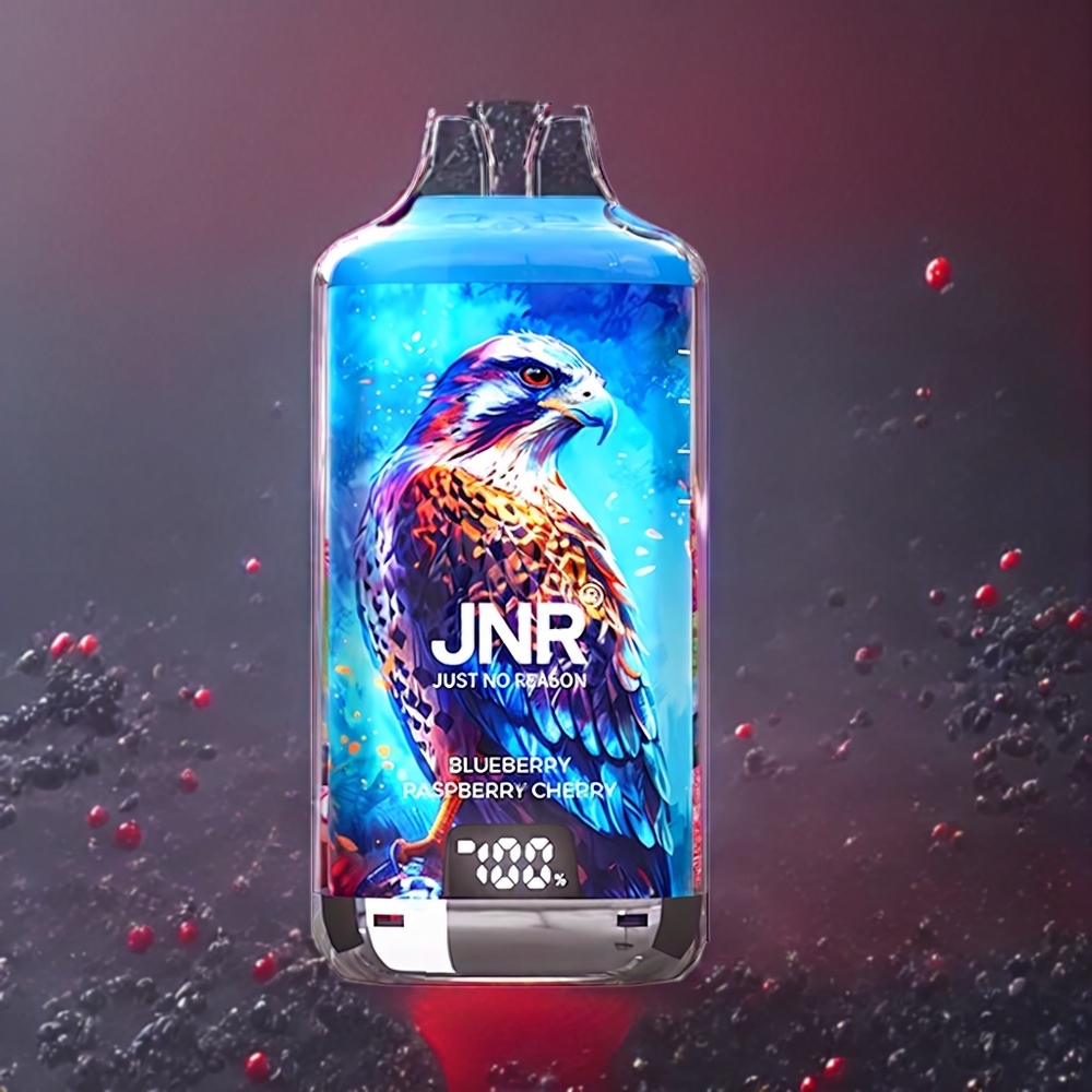 JNR Falcon X⁺ 28000 Norge Engros – 28000 Puffs, Synlig E-væske, Toppfyll Design, Blåbær Bringebær Kirsebær, 2 10ml E-væske, 950mAh Batteri, Type-C Lading