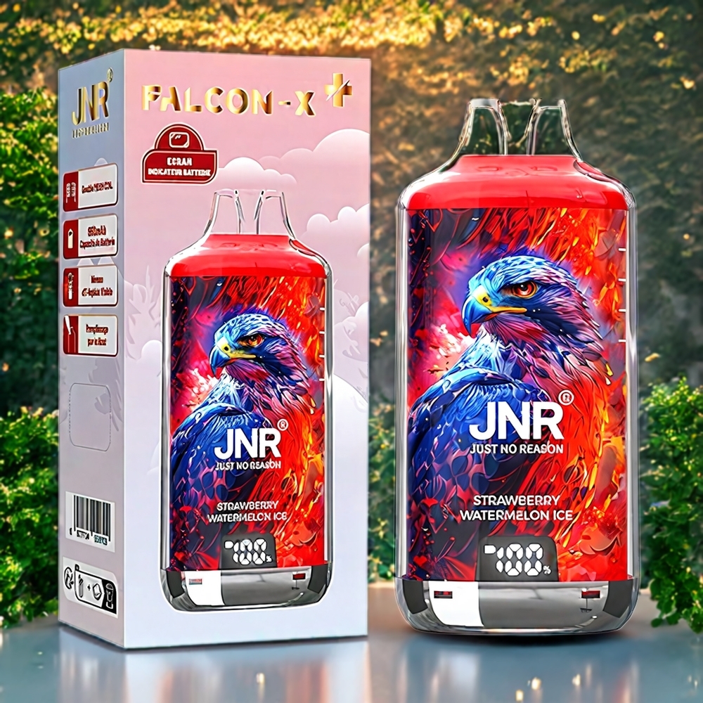 JNR Falcon X⁺ 28000 Norge Engros – Jordbær Vannmelon Is – 28000 Puffs, Synlig E-Væske Nivå, Toppfyll Design, 1.2Ω Dual Mesh Coil, Batteriindikator