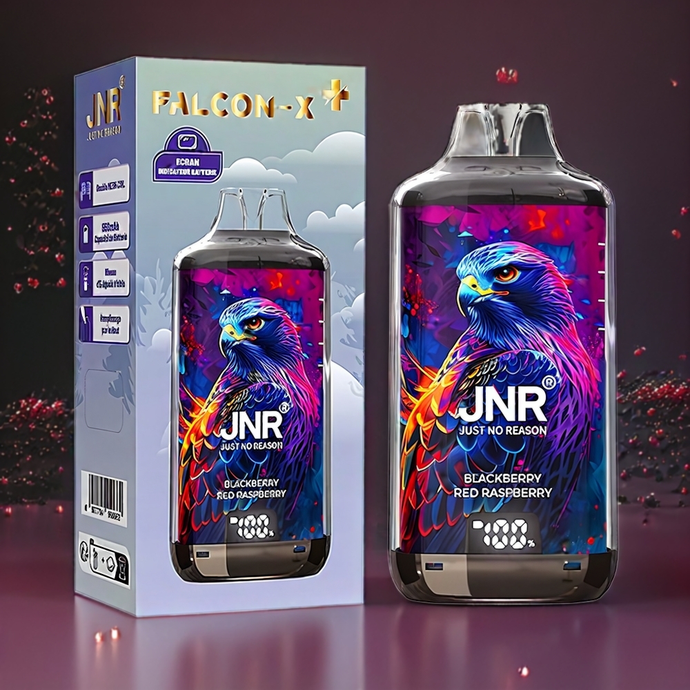 JNR Falcon X⁺ 28000 Puffs Norge Engros – Svartbjørn Rød Bringebær med Synlig E-Væske, Toppfyllingsdesign, 950mAh Batteri og Type-C-lading