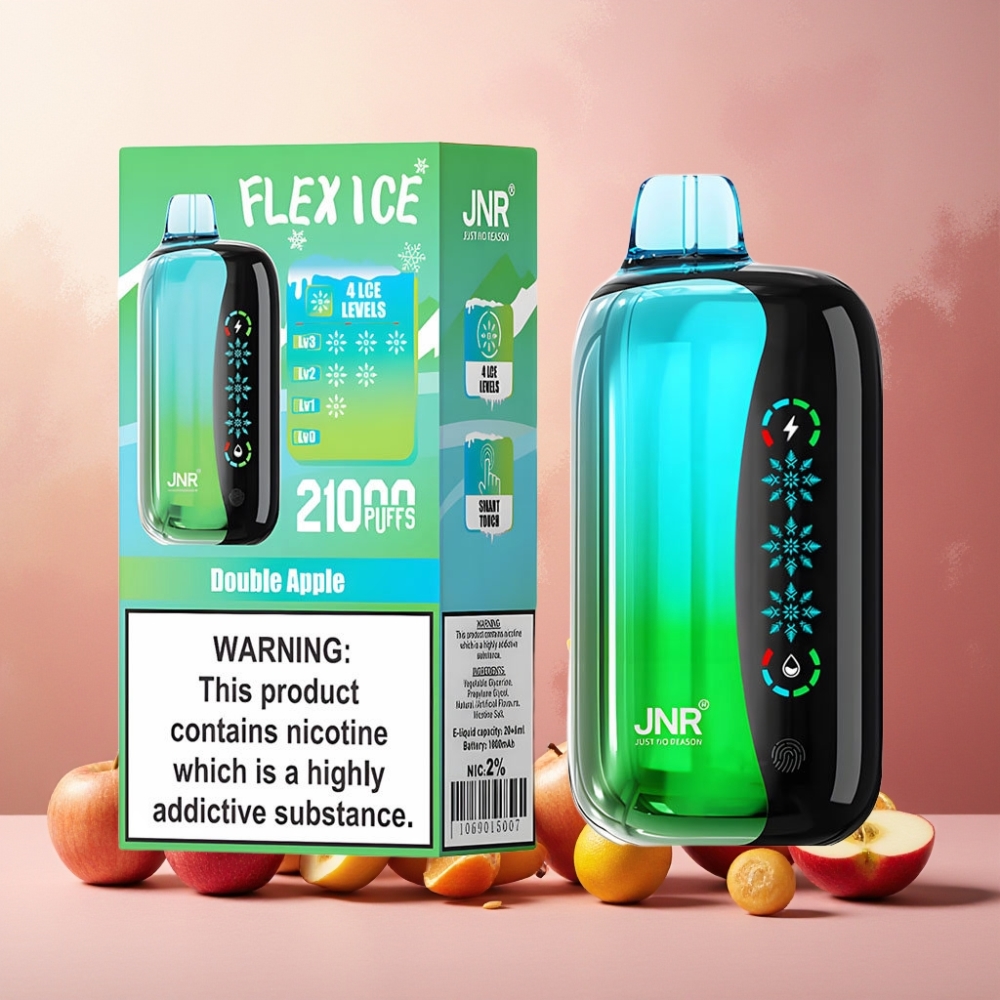 JNR Flex Ice 21000 Puffs Norge Engros Vape til engangsbruk Dobbel Eple med Justerbar Ice, 26ml E-væske, Tilpassbar Luftstrøm, 1000mAh Batteri, Type-C Lading