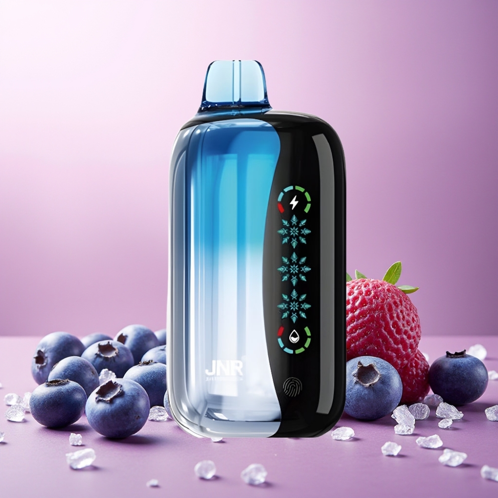 JNR Flex Ice Norge Engros 21000 Puffs Vape til engangsbruk Blåbær Is med Justerbar Is, 26ml E-væske, Tilpassbar Luftstrøm, 1.2 Ohm Dual Mesh, 1000mAh Batteri, Type-C Lading