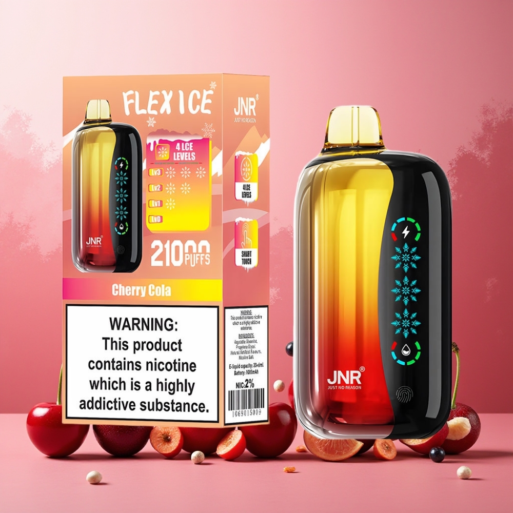 JNR Flex Ice Norge Engros 21000 Puffs Vape til engangsbruk Kirsebær Cola med Justerbar Ice, 26ml E-væske, Tilpassbar Luftstrøm, Touch Skjerm