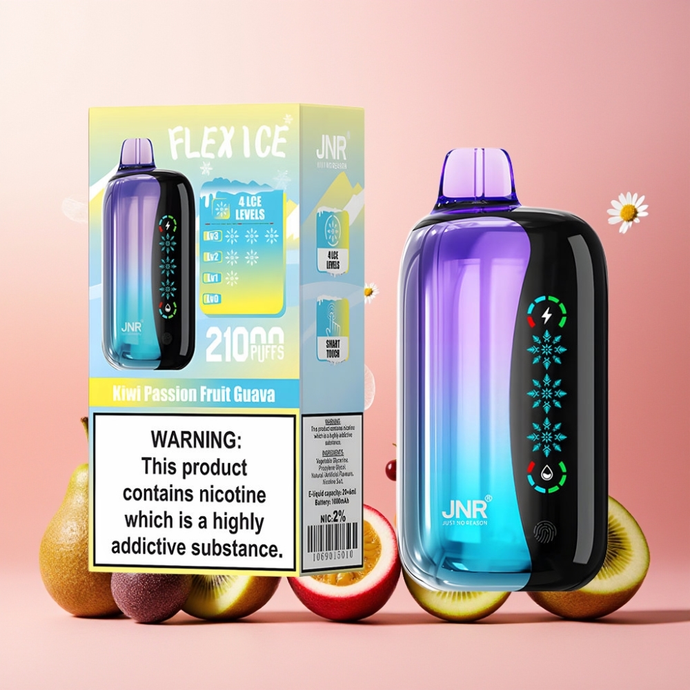 JNR Flex Ice Norge Engros 21000 Puffs Vape til engangsbruk Kiwi Pasjonsfrukt Guava med Justerbar Ice, 26ml E-væske, 1.2 Ohm Dual Mesh & Type-C Lading