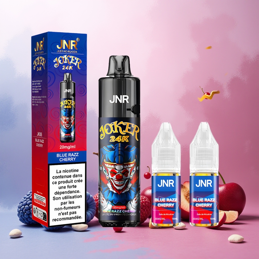 JNR Joker 24K Puffs Norge Engros Vape til engangsbruk Blå Bringebær med 800mAh Batteri, Type-C Lading og 2+10ml Refillable Pod