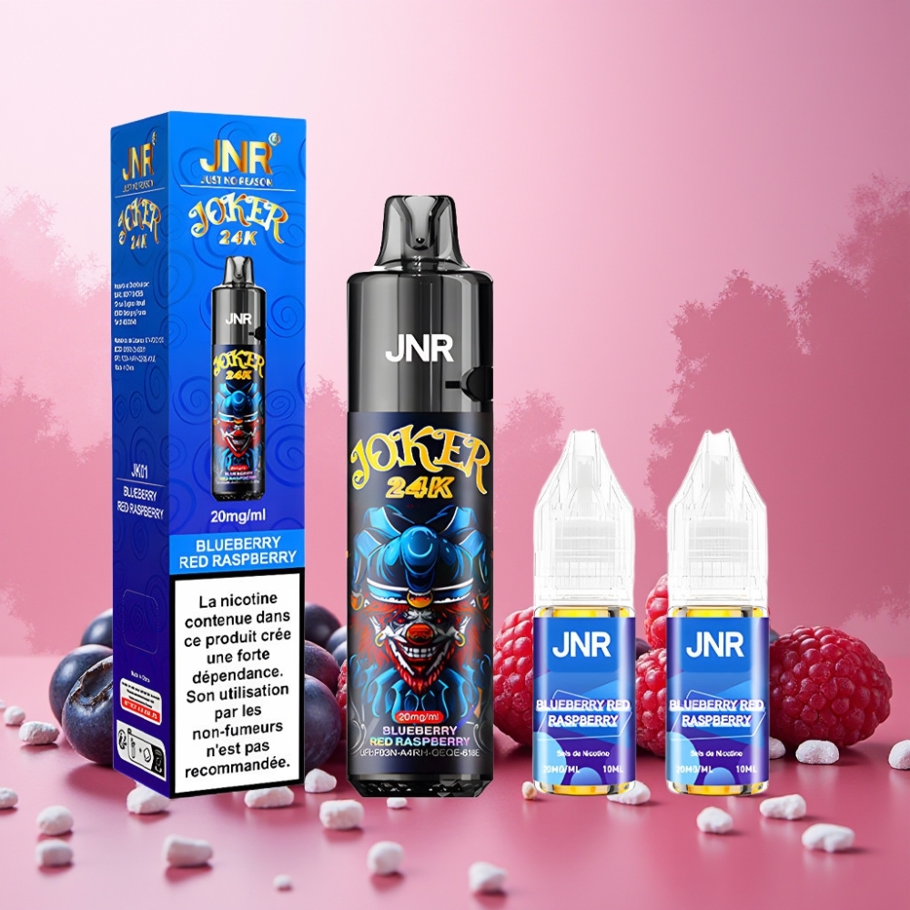 JNR Joker 24K Puffs Norge Engros Vape til engangsbruk Blåbær Rød Bringebær – 24000 Puffs, 2+10ml Refillable, 800mAh, Type-C