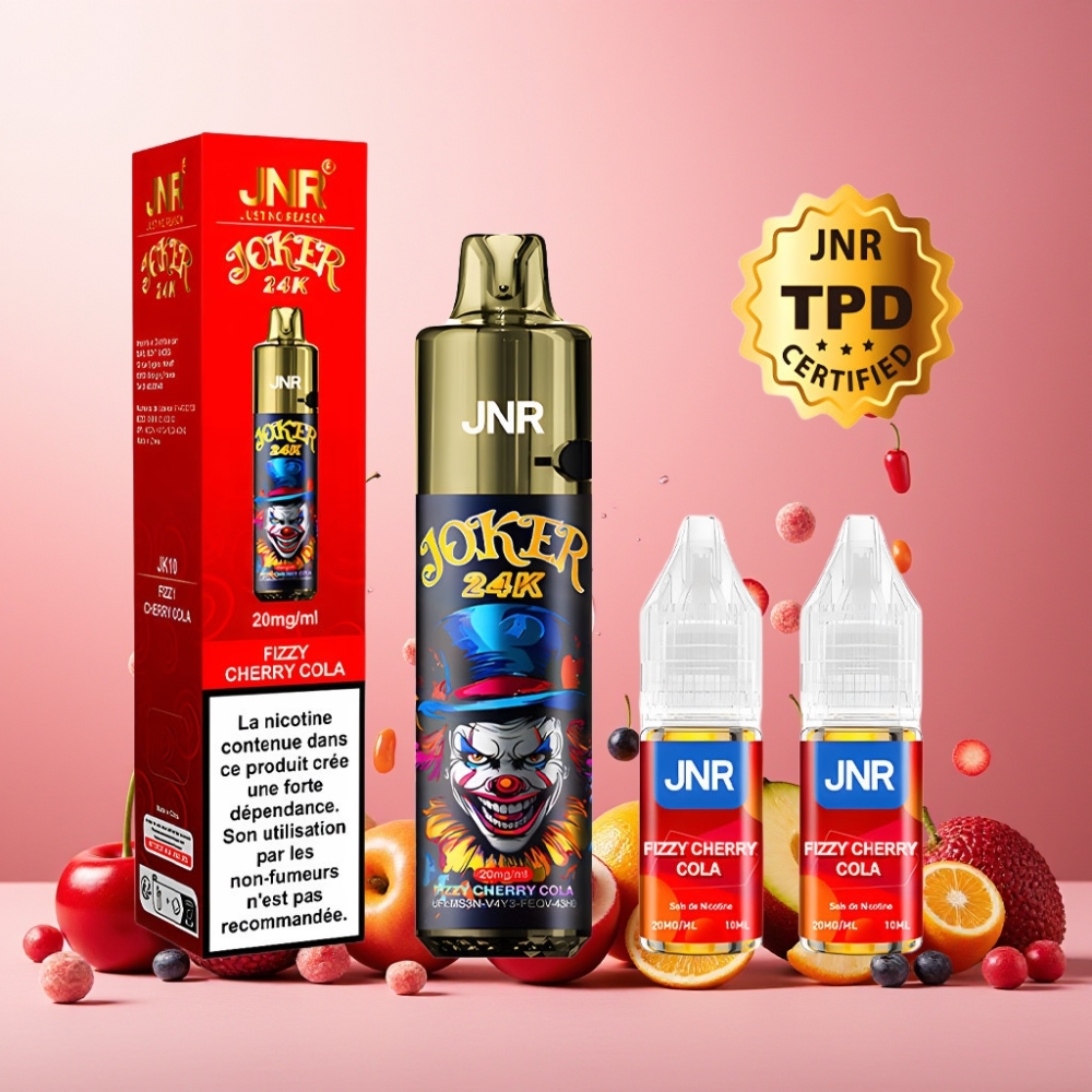 JNR Joker 24K Puffs Norge Engros Vape til engangsbruk Fizzy Kirsebær Cola – 24000 Puffs, 2% Nikotin, 800mAh Batteri, Synlig E-væske Nivå, Type-C Lading