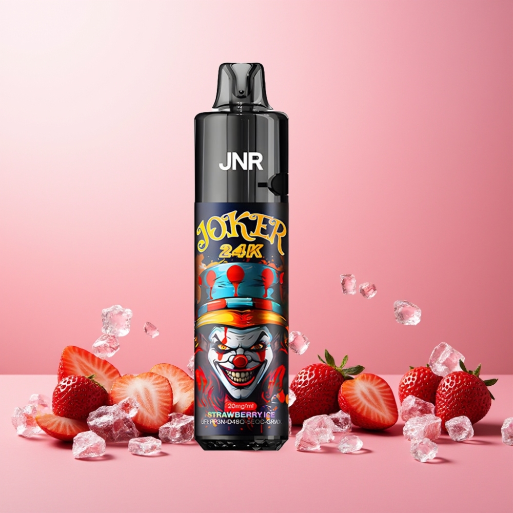 JNR Joker 24K Puffs Norge Engros Vape til engangsbruk Jordbær Is – 2+10ml Refillable, 800mAh, Type-C, Synlig E-væske