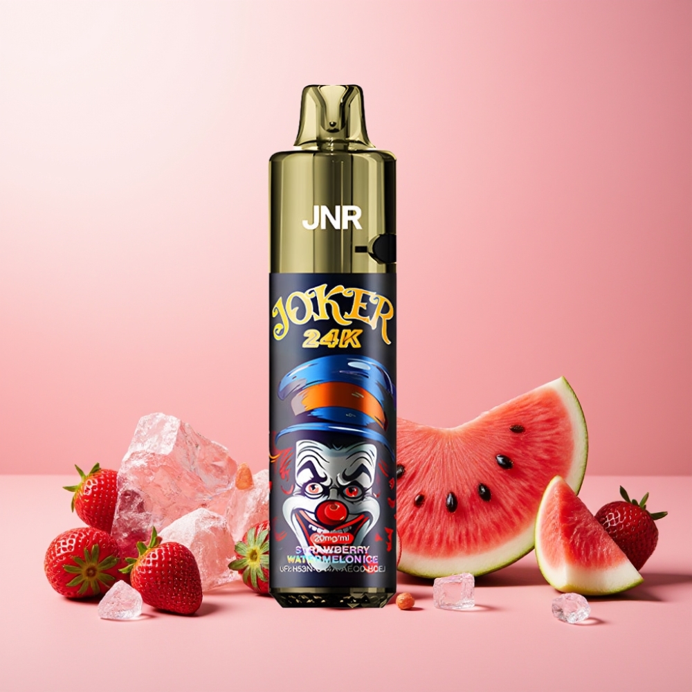 JNR Joker 24K Puffs Norge Engros Vape til engangsbruk Jordbær Vannmelon Is med 800mAh Batteri, 2+10ml Påfyllbar Pod, Synlig E-væske Nivå, Type-C Lading