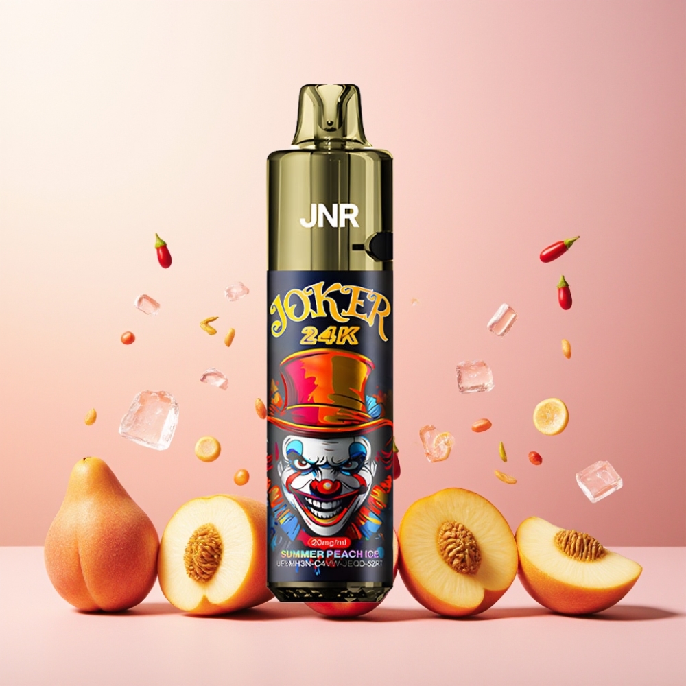 JNR Joker 24K Puffs Norge Engros Vape til engangsbruk Sommerskogspeis Is med 800mAh Batteri, Type-C Lading og Synlig E-væskenivå