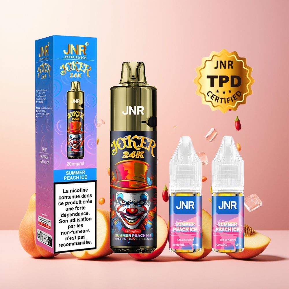 JNR Joker 24K Puffs Norge Engros Vape til engangsbruk Sommerskogspeis Is med 800mAh Batteri, Type-C Lading og Synlig E-væskenivå