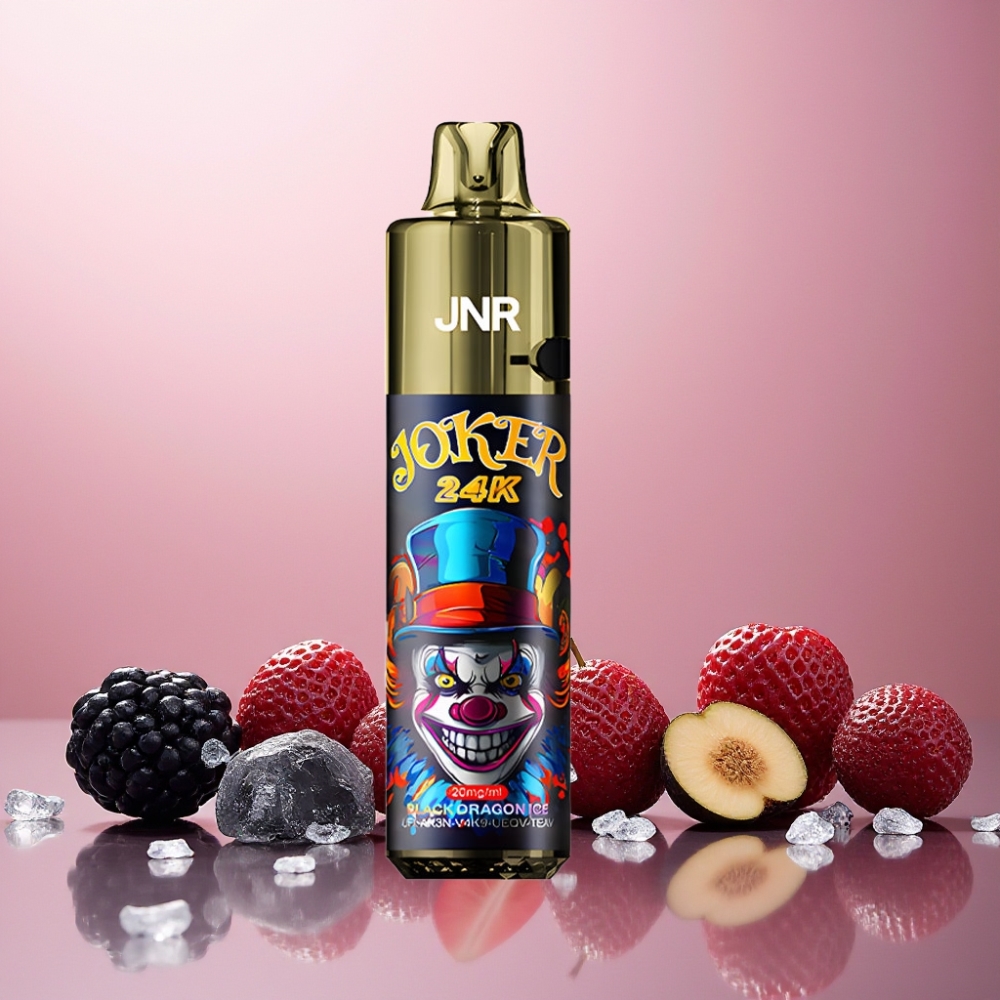 JNR Joker 24K Puffs Norge Engros Vape til engangsbruk Svart Drage Is – 10ml Refillable, 800mAh, Type-C, 24000 Puffs, 2% Nikotin