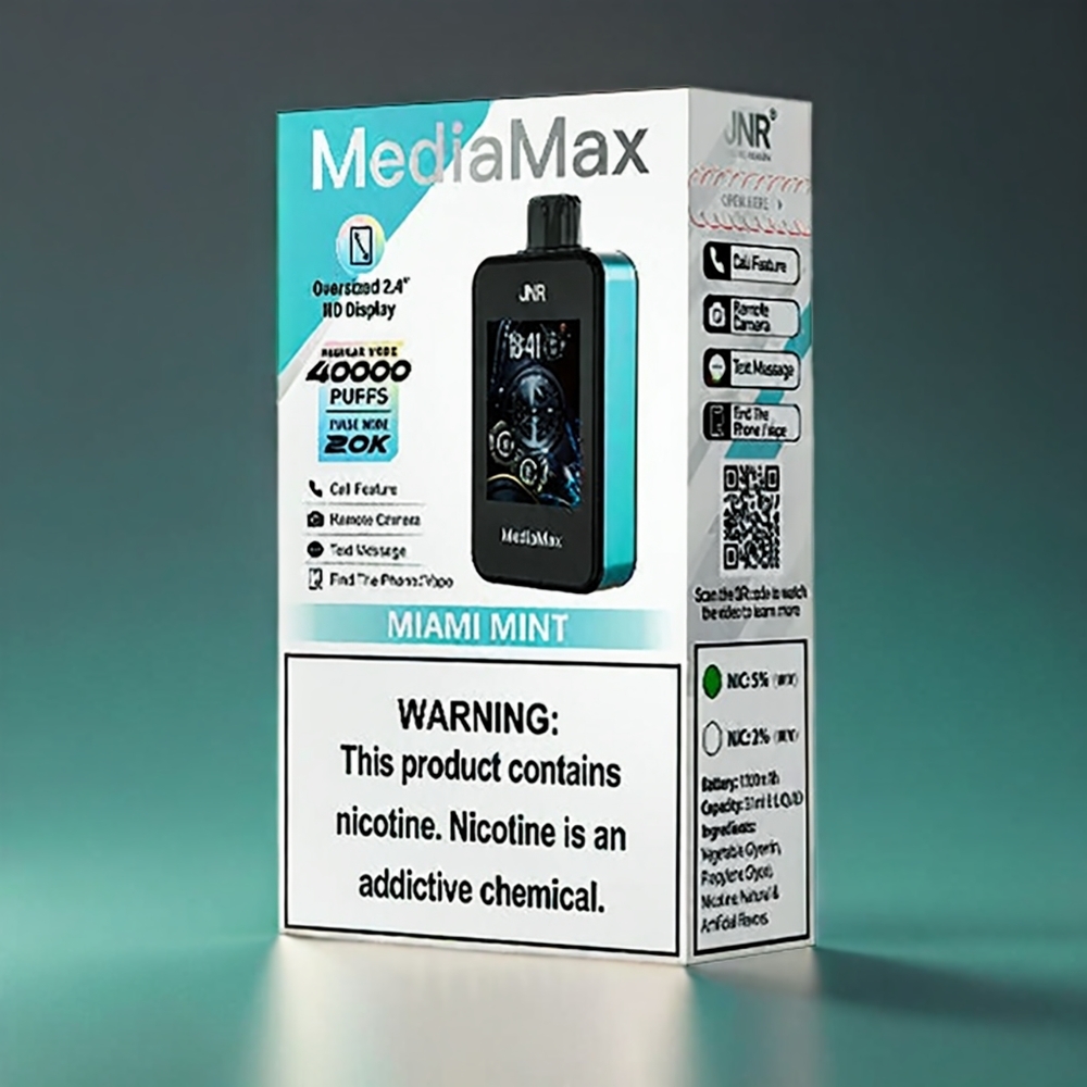 JNR MediaMax 40000 Puffs Norge Engros – 1000mAh Batteri, 21mL E-væske, Miami Mynte