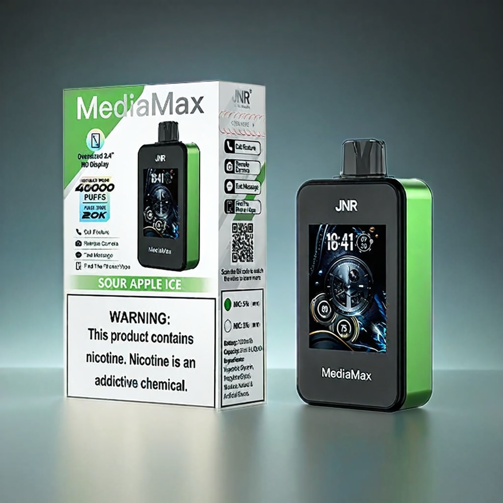 JNR MediaMax 40000 Puffs Norge Engros – 21mL E-liquid, 1000mAh, Type-C, 2.4\" HD Display – Sur Eple Is