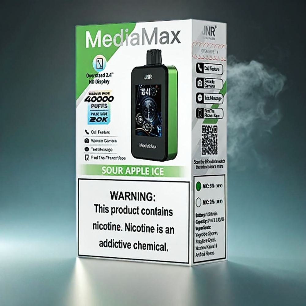 JNR MediaMax 40000 Puffs Norge Engros – 21mL E-liquid, 1000mAh, Type-C, 2.4\" HD Display – Sur Eple Is