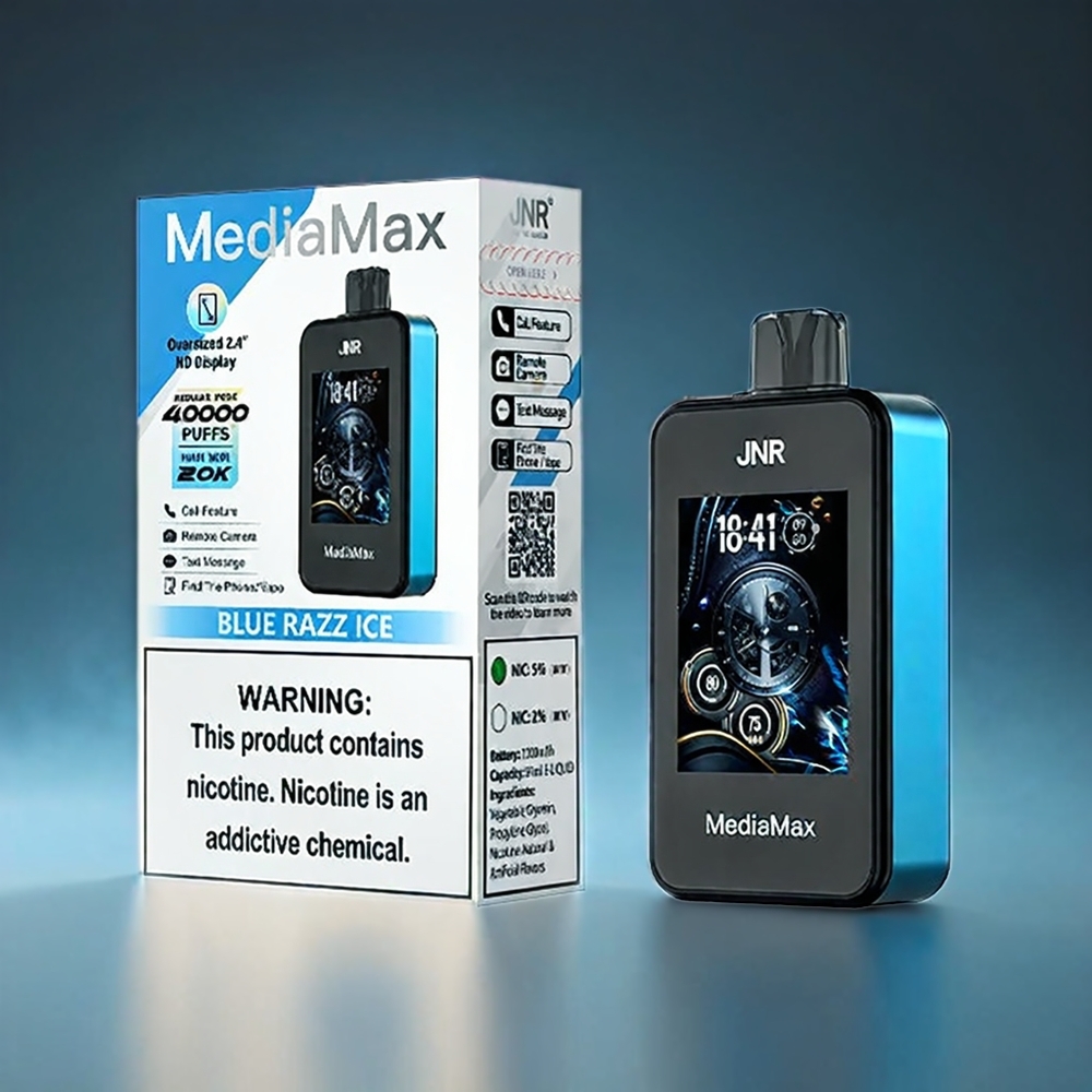 JNR MediaMax 40000 Puffs Norge Engros – Blå Bringebær Is – 21mL E-væske, 1000mAh, Type-C Lading, 2.4" HD Skjerm
