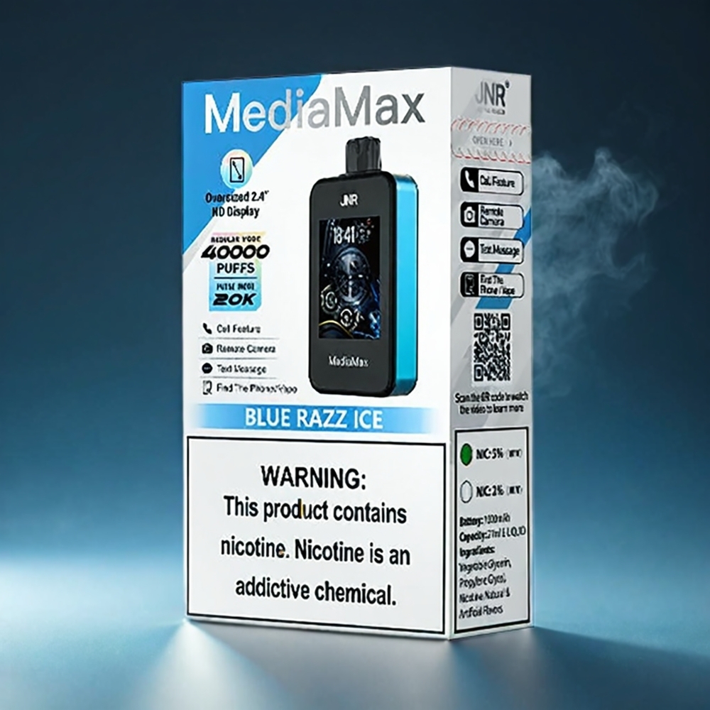 JNR MediaMax 40000 Puffs Norge Engros – Blå Bringebær Is – 21mL E-væske, 1000mAh, Type-C Lading, 2.4\" HD Skjerm