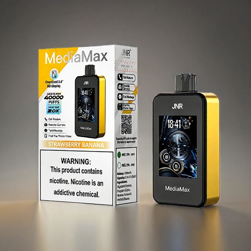 JNR MediaMax 40000 Puffs Norge Engros – Jordbær og Banan med 21mL E-væske, 1000mAh Batteri, Type-C Lading & 2.4\" HD Skjerm