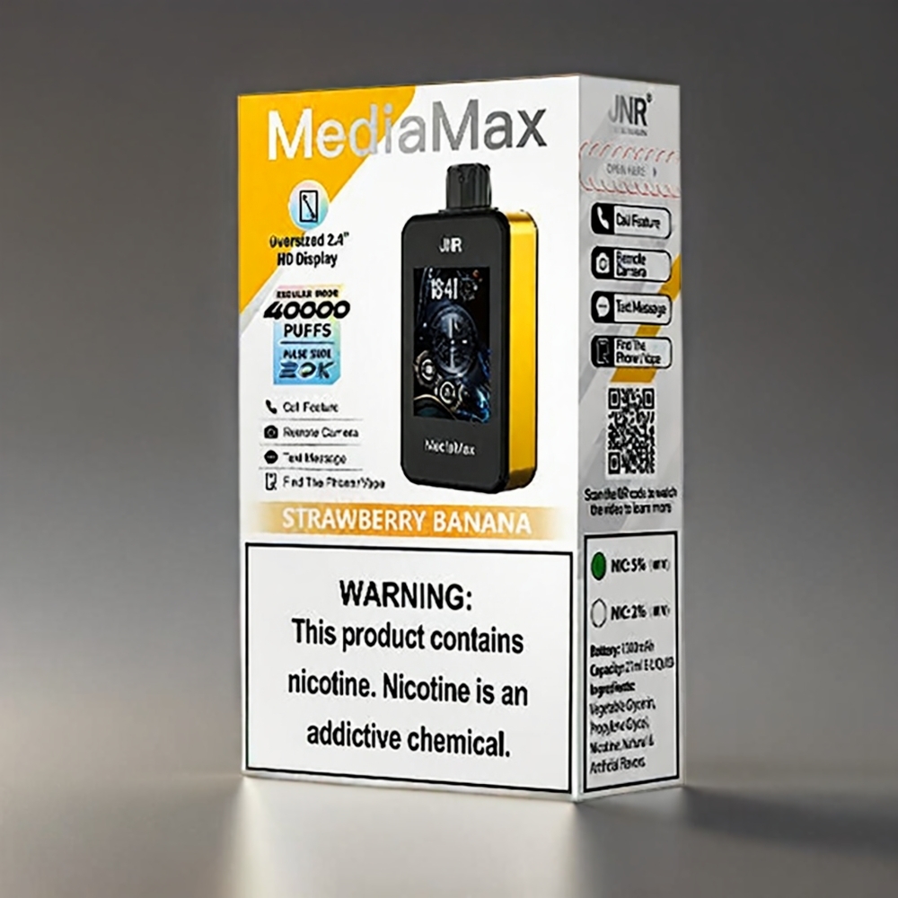 JNR MediaMax 40000 Puffs Norge Engros – Jordbær og Banan med 21mL E-væske, 1000mAh Batteri, Type-C Lading & 2.4\" HD Skjerm