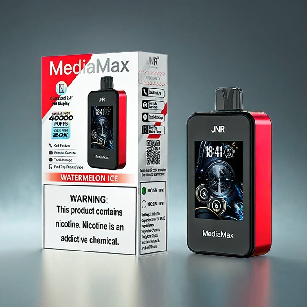 JNR MediaMax 40000 Puffs Norge Engros Vannmelon Is – 1000mAh Battery, 21mL E-liquid, Type-C Lading, 2.4\" HD Display