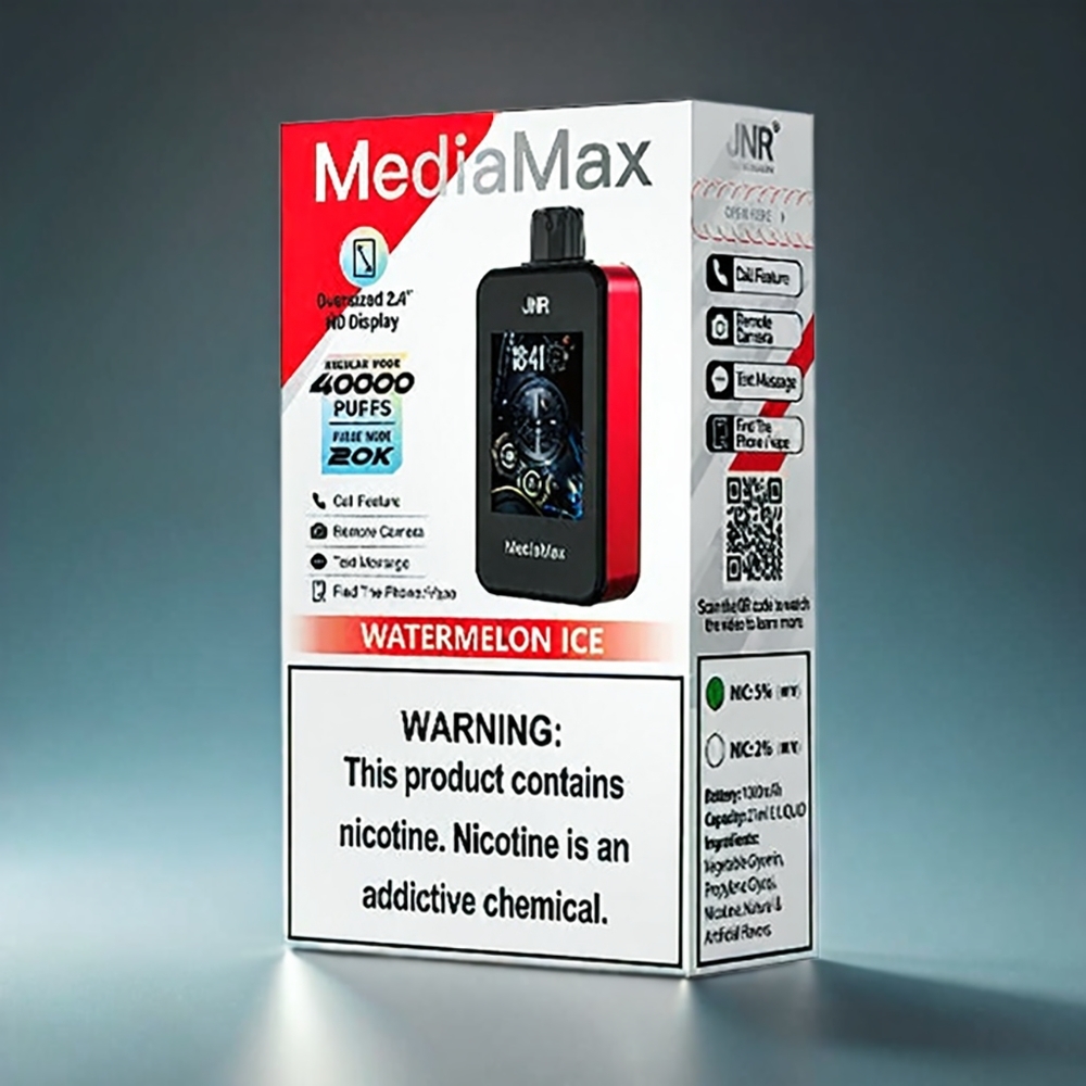 JNR MediaMax 40000 Puffs Norge Engros Vannmelon Is – 1000mAh Battery, 21mL E-liquid, Type-C Lading, 2.4\" HD Display