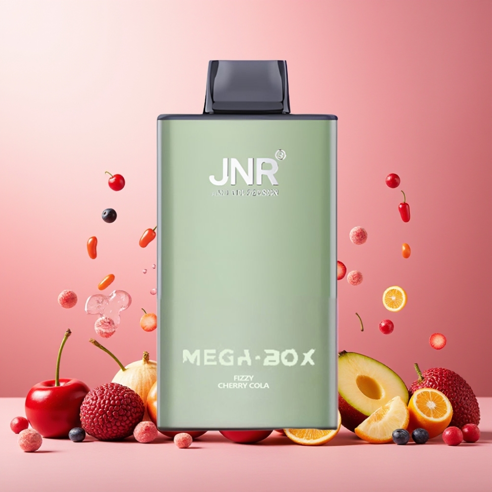 Norge engros JNR Mega Box 25000 Puffs Vape til engangsbruk Fizzy Kirsebær Cola med 30ml E-væske, 850mAh batteri og Type-C hurtiglading