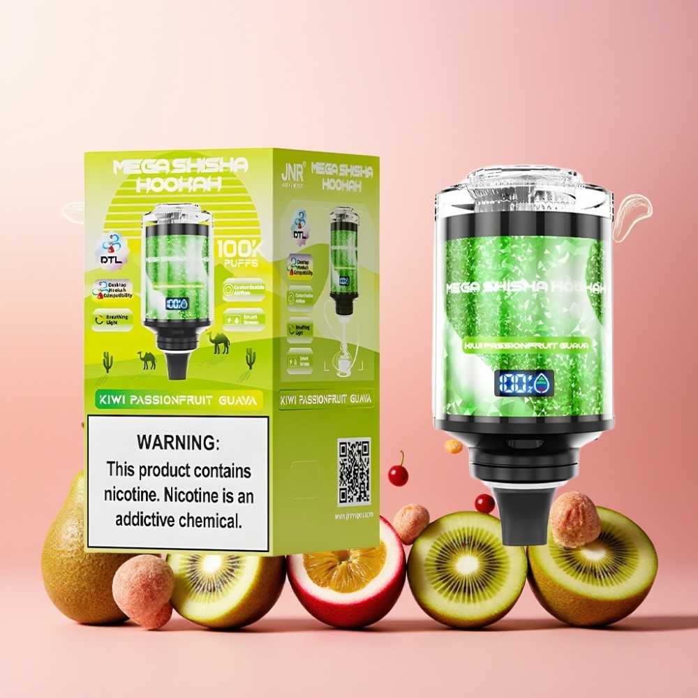 JNR Mega Shisha Hookah Norge Engros 100K Puffs 60ml Kiwi Pasjonsfrukt Guava Desktop Kompatibel med 2200mAh Batteri og Type-C Lading
