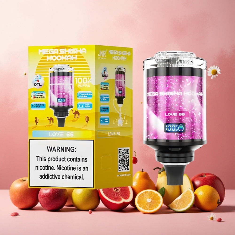 JNR Mega Shisha Hookah Norge Engros 100K Puffs 60ml e-Liquid 2200mAh Type-C Smart Skjerm Justerbar Luftstrøm