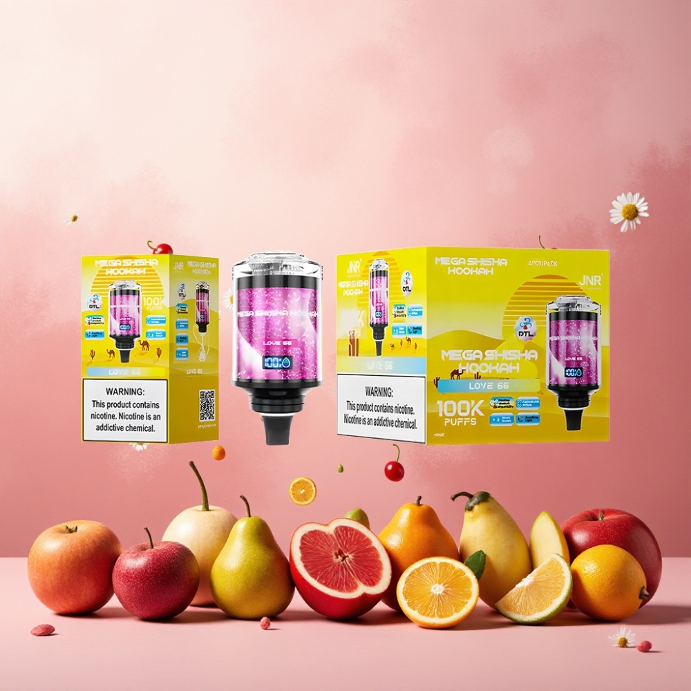 JNR Mega Shisha Hookah Norge Engros 100K Puffs 60ml e-Liquid 2200mAh Type-C Smart Skjerm Justerbar Luftstrøm