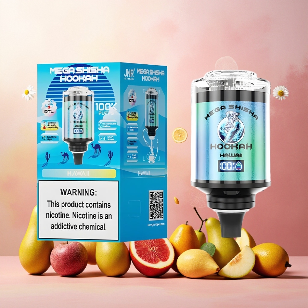 JNR Mega Shisha Hookah Norge Engros med 100K Puffs, 60ml Kapasitet, 2200mAh Batteri og Justerbar Luftstrøm