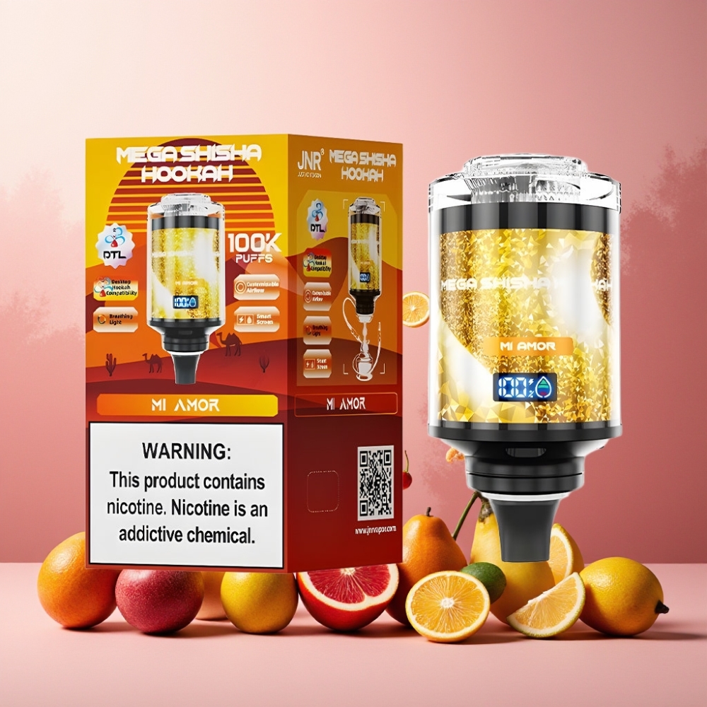 JNR Mega Shisha Hookah Norge engros 100K Puffs 60ml 2200mAh Type-C Ladning Justerbar Luftstrøm Mi Amor