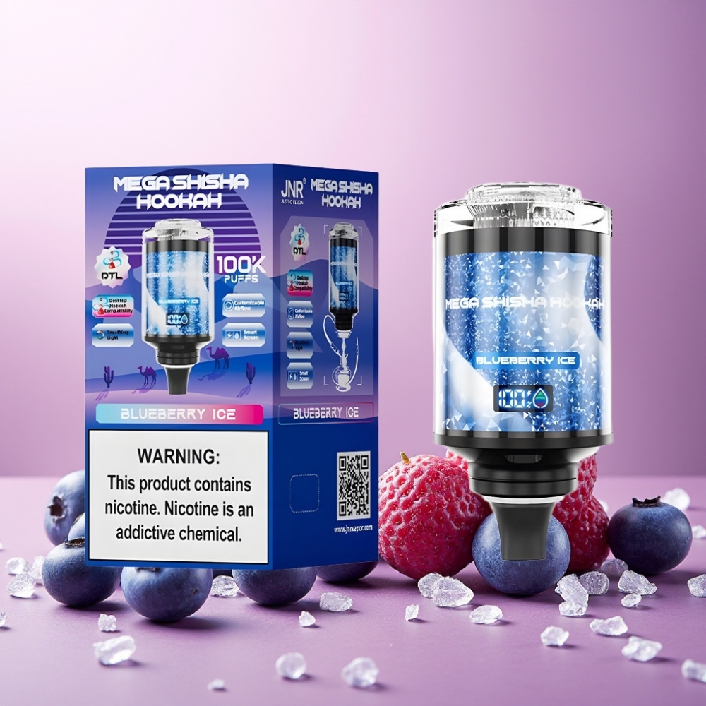 JNR Mega Shisha Hookah Norge engros – 100K Puffs, 60ml Kapasitet, 2200mAh Batteri, Type-C-lading, Justerbar Luftstrøm, Blåbæris