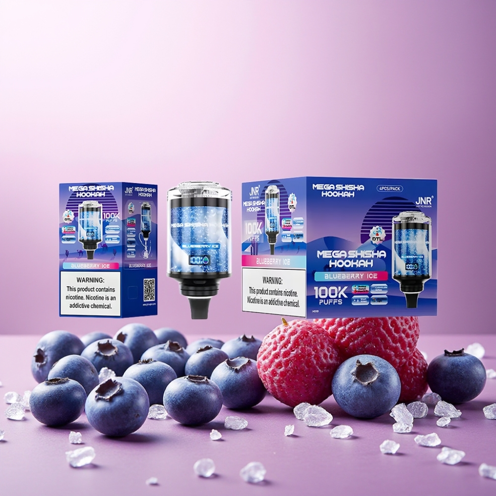JNR Mega Shisha Hookah Norge engros – 100K Puffs, 60ml Kapasitet, 2200mAh Batteri, Type-C-lading, Justerbar Luftstrøm, Blåbæris