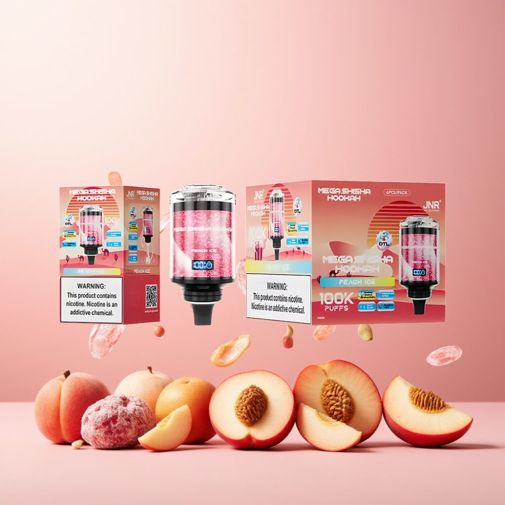 JNR Mega Shisha Hookah Norge engros – 100 000 puffs, 60ml e-Liquid Kapasitet, 2200mAh Batteri, Type-C lading – Peach Is