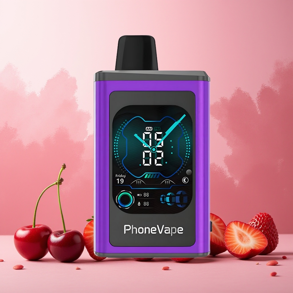JNR PhoneVape 30000 puffs Norge engros Vape til engangsbruk Kirsebær Jordbær Bringebær med 850mAh Type-C-ladbar batteri, Justerbar luftstrøm og App-kontroll