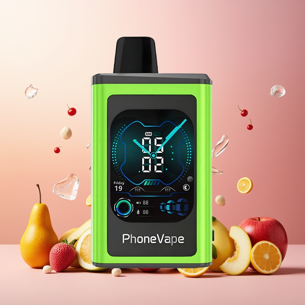JNR PhoneVape 30000 puffs Norge engros Vape til engangsbruk Sur Eple Is med 850mAh Type-C ladbar batteri, Turbo Mode & Justerbar luftstrøm