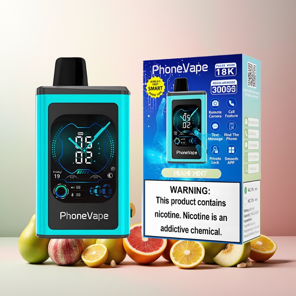 JNR PhoneVape 30000 puffs Vape til engangsbruk Miami Mynte Norge engros – 850mAh Type-C, Turbo Mode, Justerbar Luftstrøm, 2%/5% Nikotin