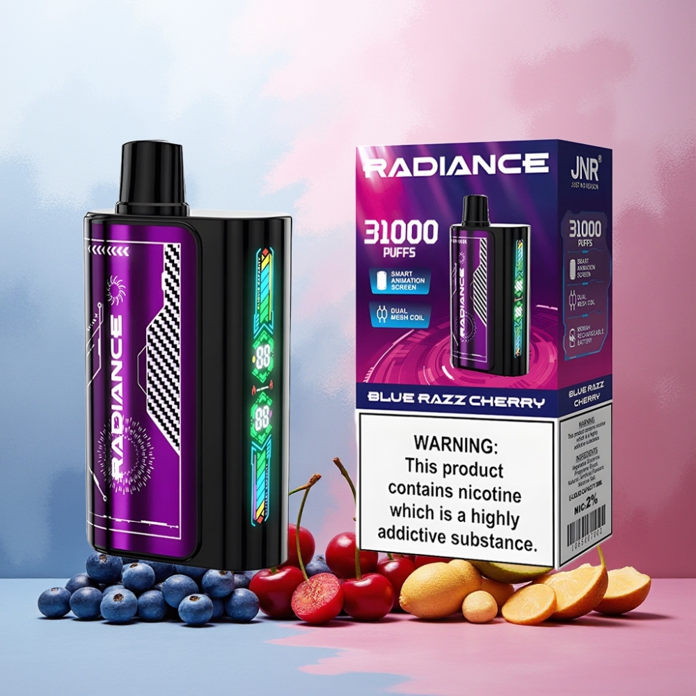 JNR Radiance Norge Engros 31000 Puffs 28ml Blå Bringebær Vape til engangsbruk med Smart Skjerm, Dual Mesh Coil og Type-C Lading