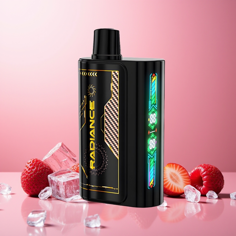 JNR Radiance Norge Engros 31000 Puffs 28ml E-liquid Smart Animation Screen Dual Mesh Coil Type-C Vape til engangsbruk Jordbær Bringebær Kirsebær Is