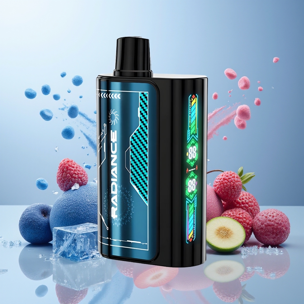 JNR Radiance Norge Engros 31000 Puffs Blå Bringebær Is Vape til engangsbruk med 28ml E-væske, Smart Animation Skjerm og 950 mAh Batteri