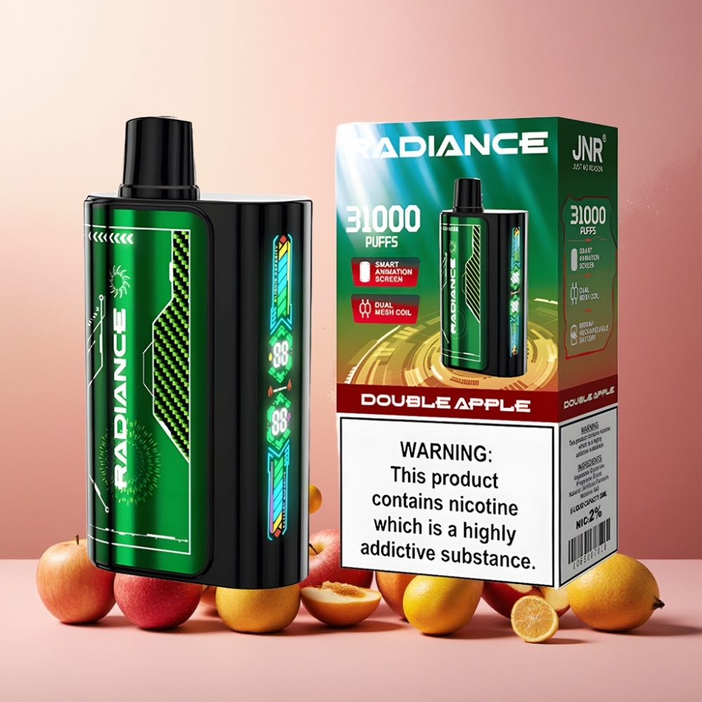 JNR Radiance Norge Engros 31000 Puffs Dobbel Eple Vape til engangsbruk med 28ml E-liquid, Smart Animation Screen og 950 mAh Oppladbart Batteri